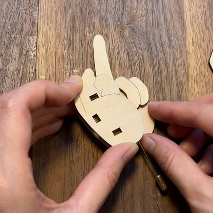 Funny Wooden Finger Brooch