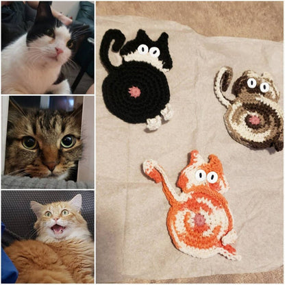 Cute Knitted Kitten Butt Coasters