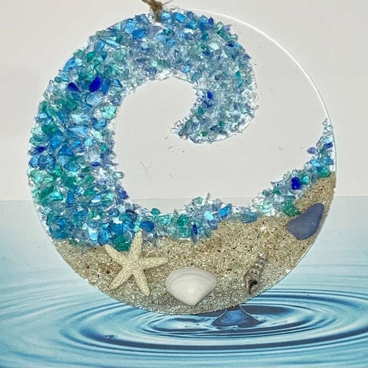 Sea Glass Suncatcher - Ocean Crashing Wave Beach Ornament