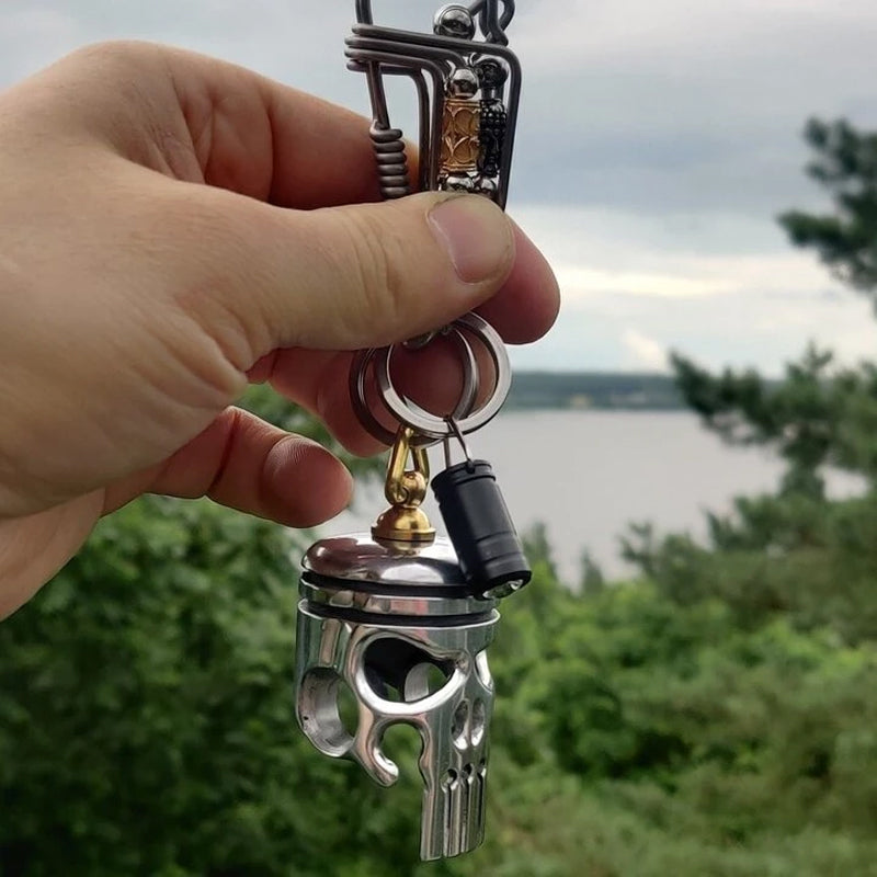 Piston Art Skull Keychain